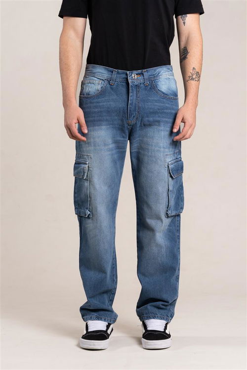 360 jean relaxed cargo azul